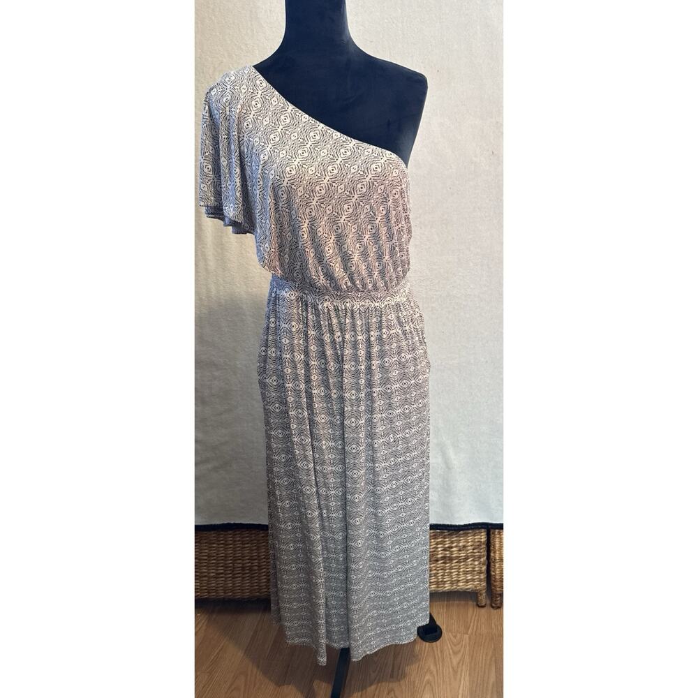 Maeve Womens Jumpsuit Small Cream Black‎ One Shoulder Wide Leg Crop Flowy Boho